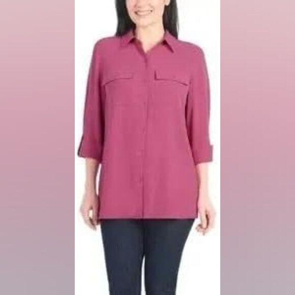 Hilary Radley Women's Rose Button-Down Shirt - Picture 1 of 3
